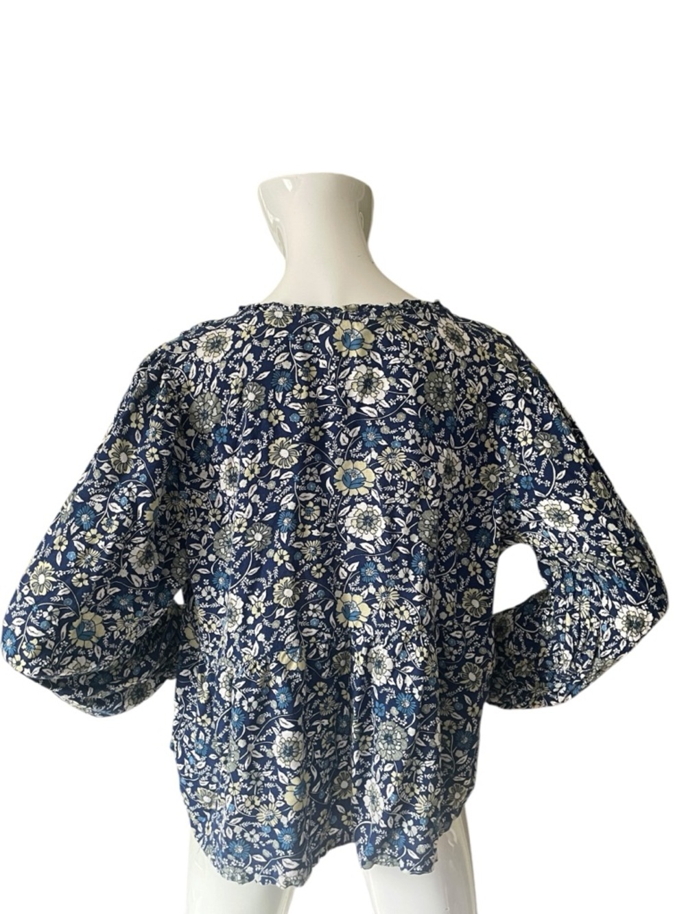 Lucky Brand Boho Floral V-Neck Long Sleeve Peasant Top - Blue - Picture 7 of 9